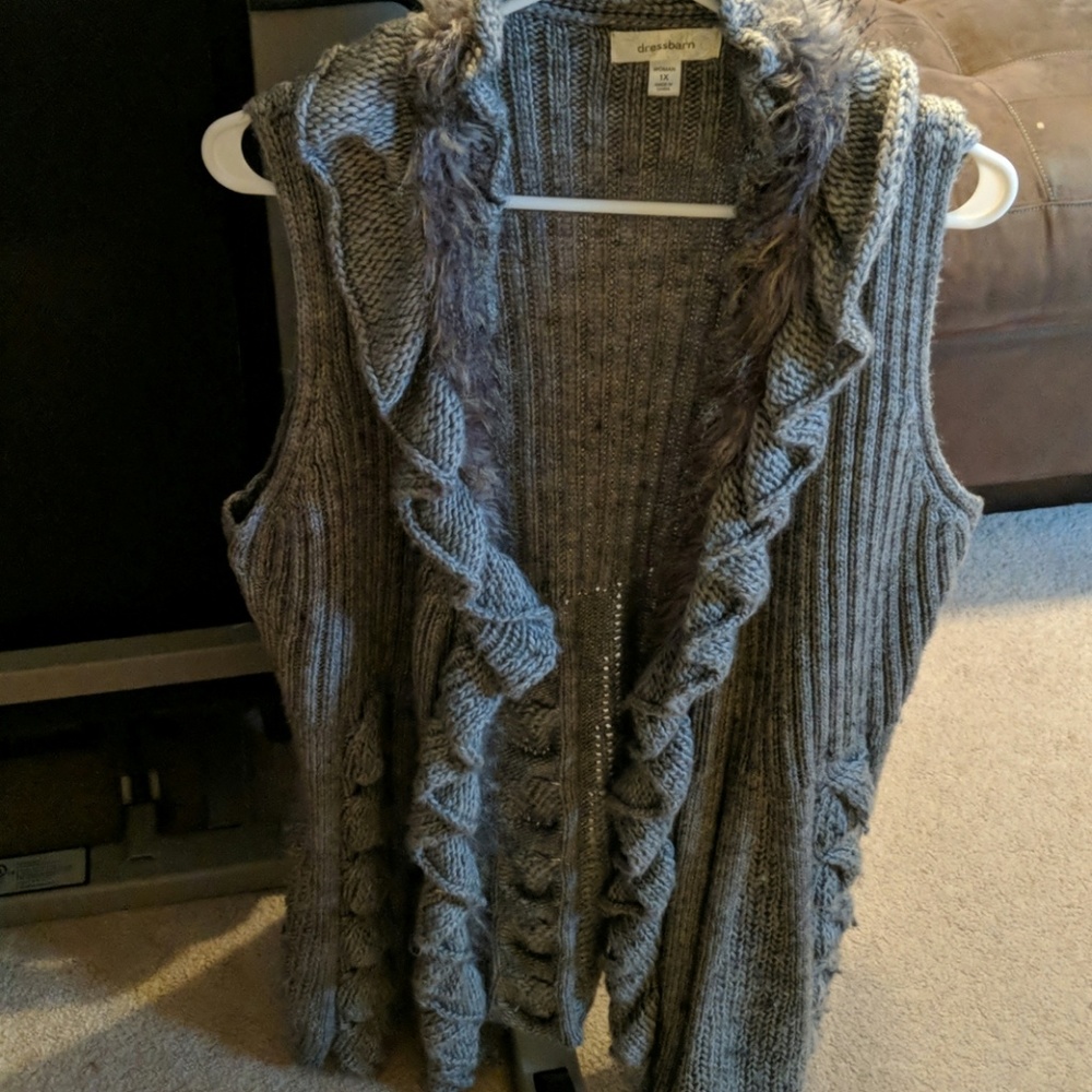 Grey Faux Fur/Knit Sweater Vest